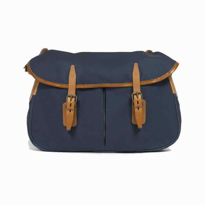Bleu de Chauffe Fisherman's Musette Bag M Cotton and Leather Navy Blue