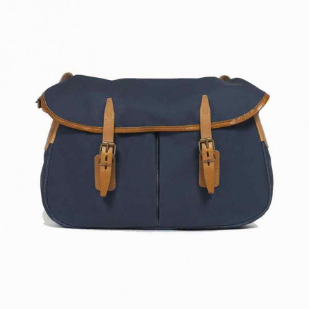 Bleu de Chauffe Fisherman's Musette Bag M Cotton and Leather Navy Blue