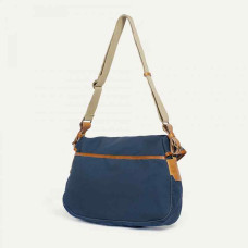 Bleu de Chauffe Fisherman's Musette Bag M Cotton and Leather Navy Blue