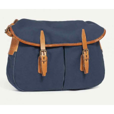 Bleu de Chauffe Fisherman's Musette Bag M Cotton and Leather Navy Blue