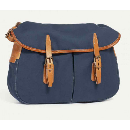 Bleu de Chauffe Fisherman's Musette Bag M Cotton and Leather Navy Blue