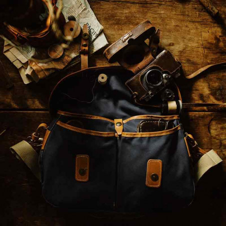 Bleu de Chauffe Fisherman's Musette Bag M Cotton and Leather Navy Blue
