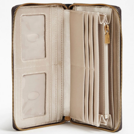 Guess Centre Stage Portefeuille Large Zip Around Mocha Logo 4G