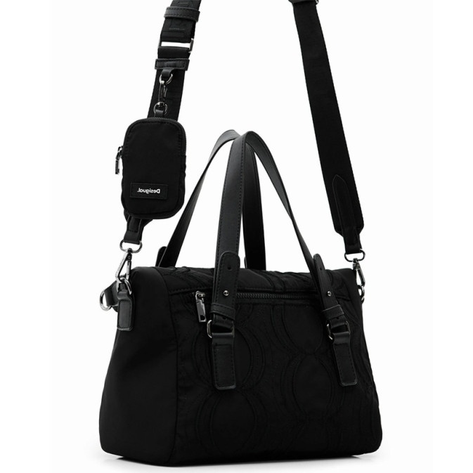 Sac à Main Desigual En PU Recyclé - Noir, Taille Unique - Design Fleurs Négatif - Accessoire Tendance