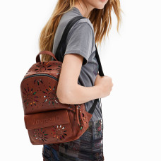 Desigual Dandelion Backpack Embossed With Camel Flowers display picture 3