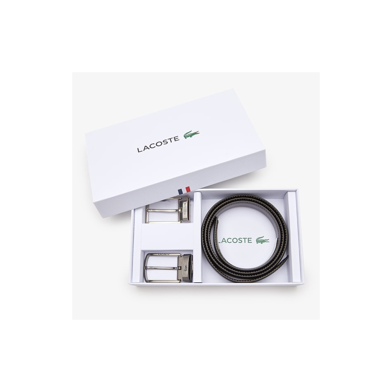 Lacoste Men's Classic 2 Buckle Belt Gift Set Black Brown