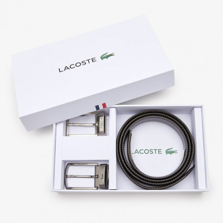 Lacoste Men's Classic 2 Buckle Belt Gift Set Black Brown