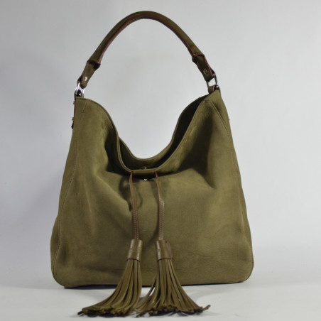 Berthille Hermine Hobo Shopping Bag Leather Khaki