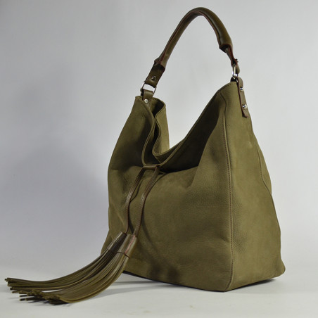 Berthille Hermine Hobo Shopping Bag Leather Khaki