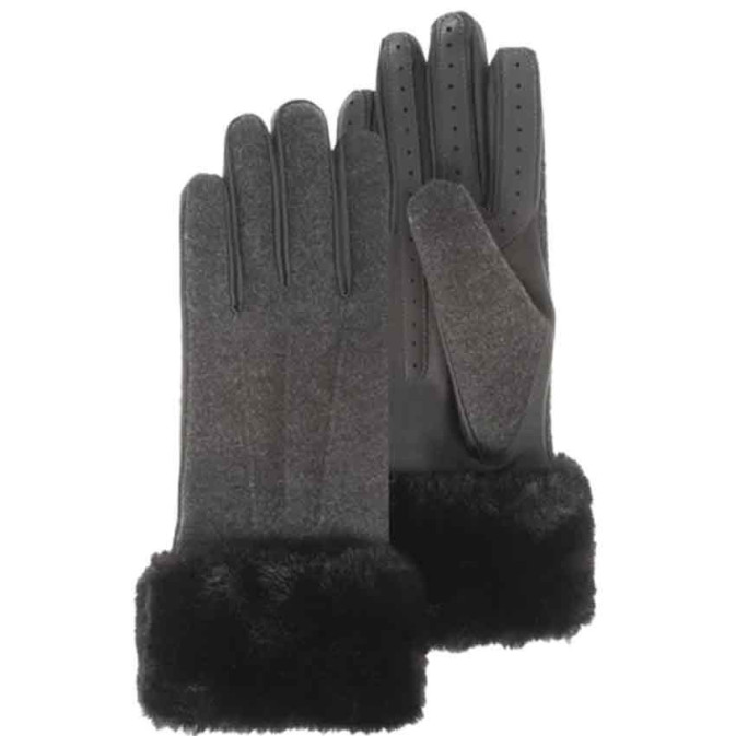 Isotoner Women's Fur Trim Gloves Grey