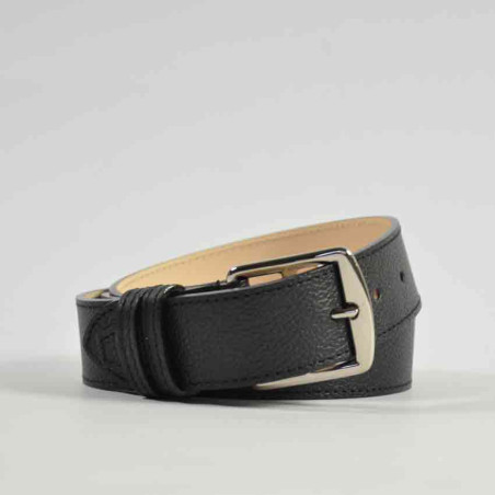 Berthille Stitched Leather Lined Adjustable Black Belt