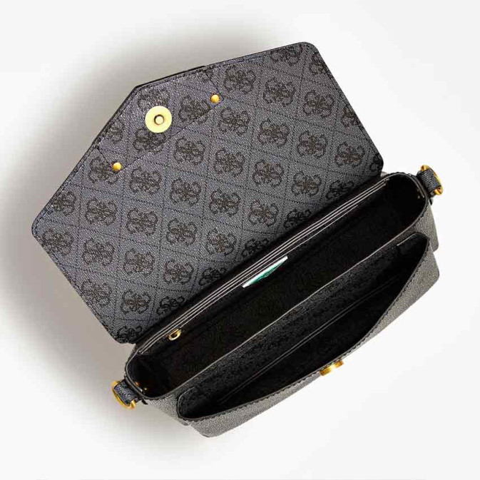 Sac Bandoulière GUESS Brenton Flap Shoulder Bag - Gris Coal Logo, Neuf Avec Étiquettes