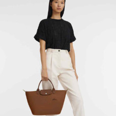 Longchamp Le Pliage Green Handbag M Cognac