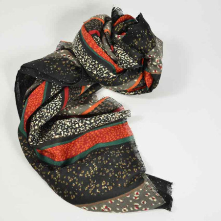 Farfouillette Congo Animal Print Black Scarf