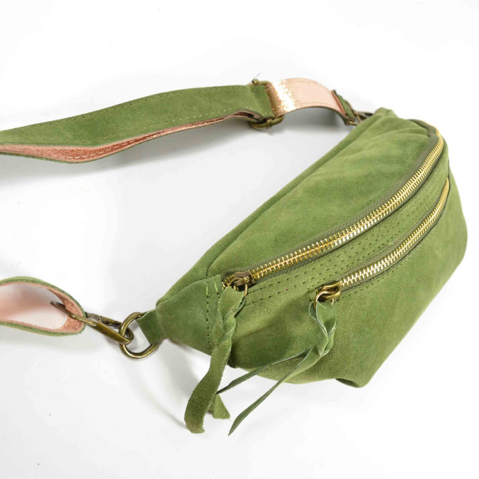 Sac Banane En Cuir Véritable Bleu Brillant - Made In Italy - Neuf Sans Étiquette