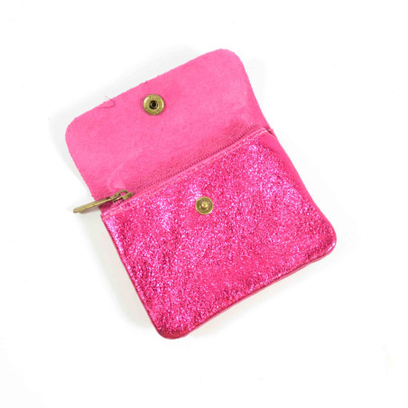 Farfouillette Compact Coin Purse Leather PM Fuchsia