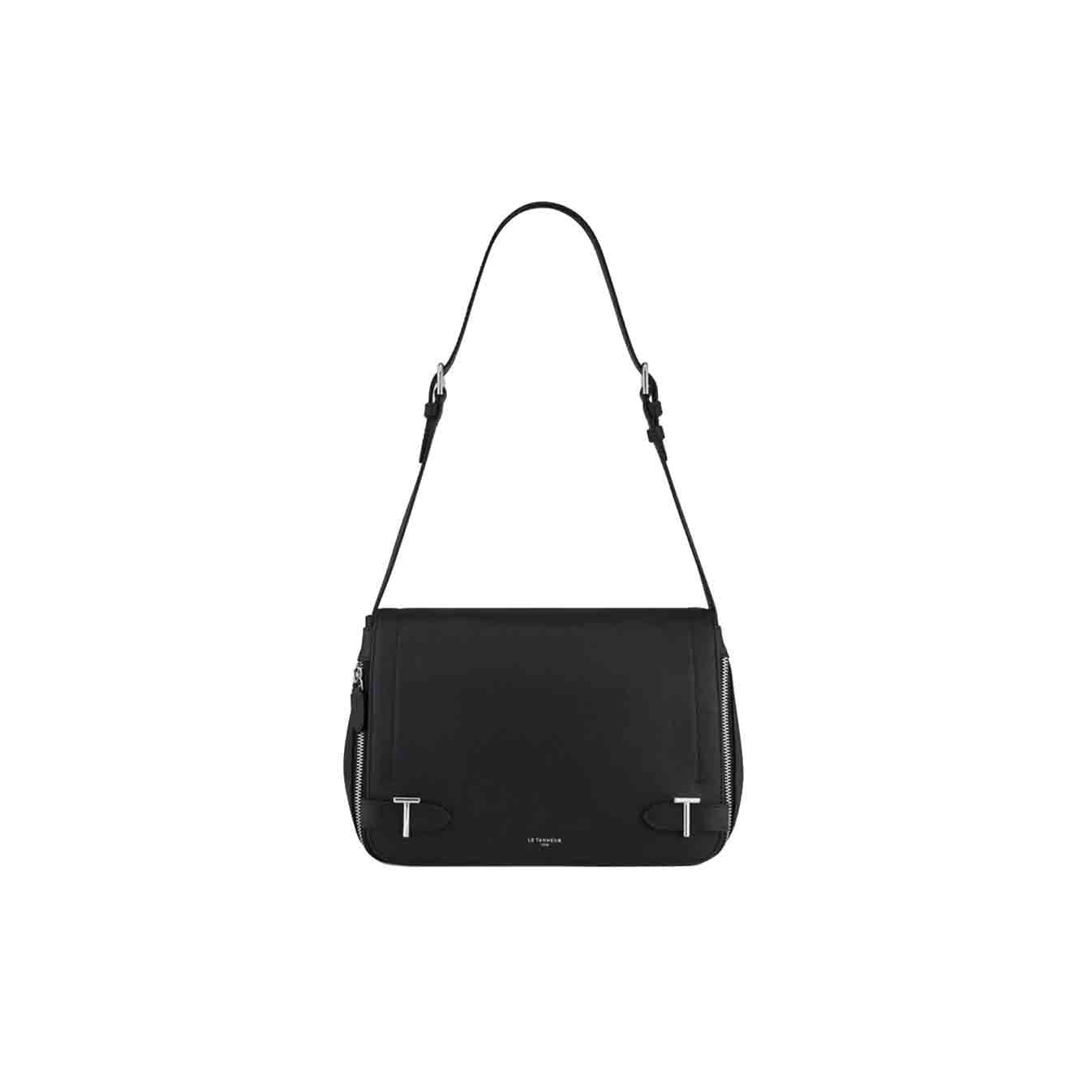 Le Tanneur Simone Shoulder Bag Medium Grained Leather Black