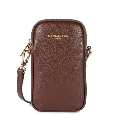 LANCASTER Dune - Pochette Smartphone Cuir De Vachette Grainé Camel - Élégante Et Pratique Pour Femme