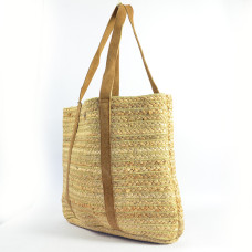 The Tropéziennes Gobi Jute and Tan Leather Tote