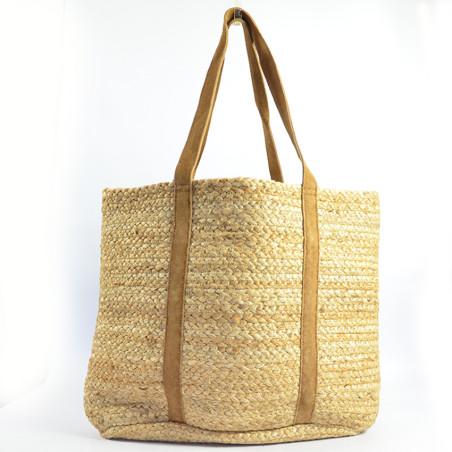The Tropéziennes Gobi Jute and Tan Leather Tote