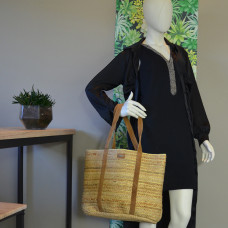 The Tropéziennes Gobi Jute and Tan Leather Tote