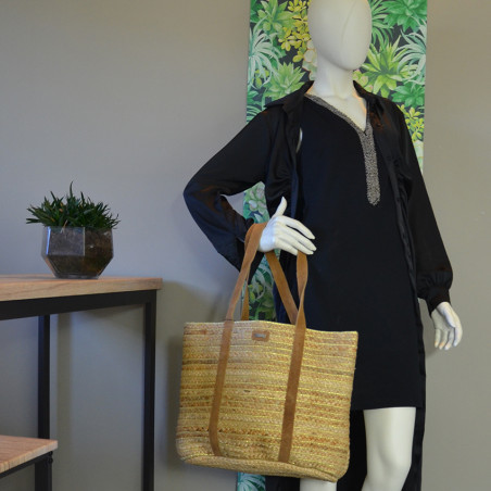 The Tropéziennes Gobi Jute and Tan Leather Tote