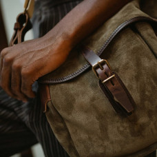 Navy Blue Musette Bag M Leather Suede Musk
