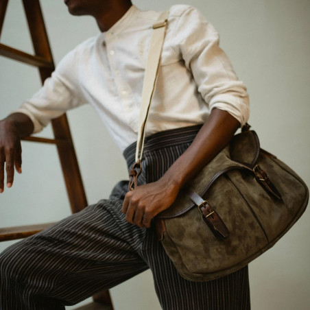 Navy Blue Musette Bag M Leather Suede Musk
