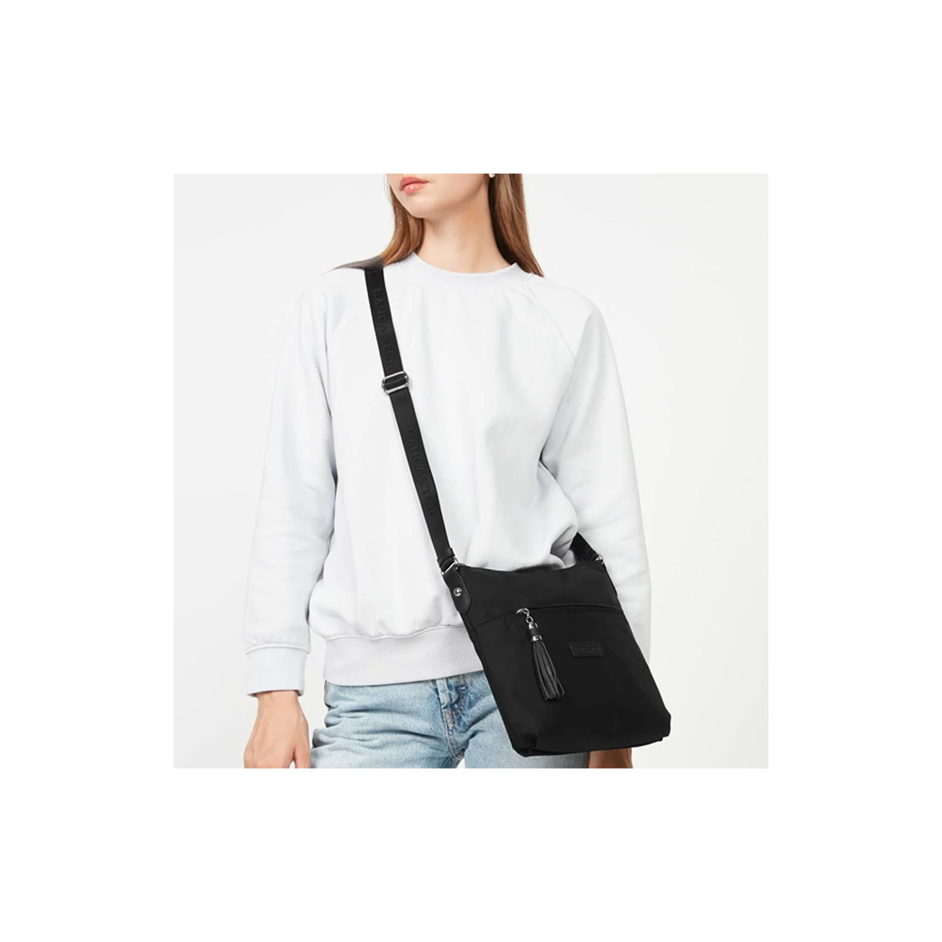 Lancaster Basic Pompon Crossbody Bag 514-37 Black