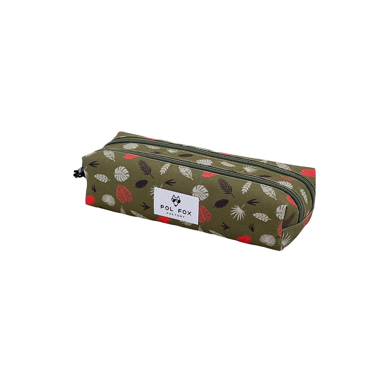 Pol Fox Double Compartment Pencil Case Dino Khaki