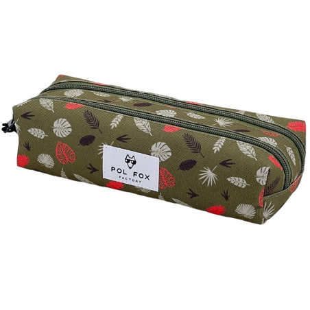 Pol Fox Double Compartment Pencil Case Dino Khaki