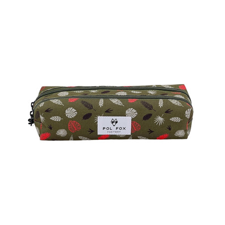 Pol Fox Double Compartment Pencil Case Dino Khaki