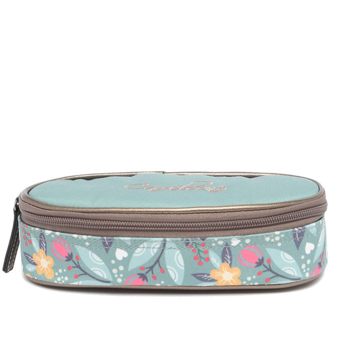 Chameleon Oval Pencil Case Vintage Fantasy Green Flowers