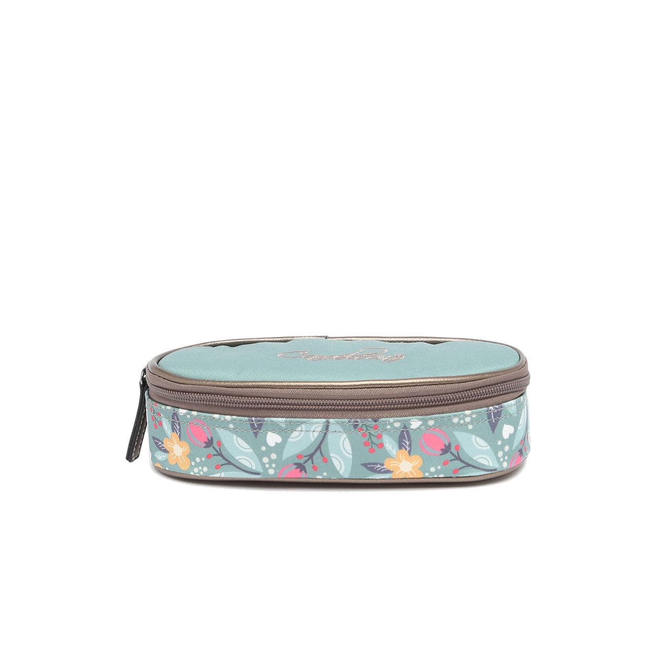 Chameleon Oval Pencil Case Vintage Fantasy Green Flowers