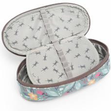Chameleon Oval Pencil Case Vintage Fantasy Green Flowers