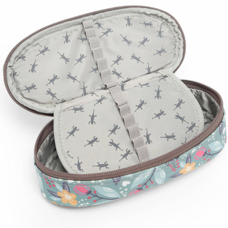 Chameleon Oval Pencil Case Vintage Fantasy Green Flowers