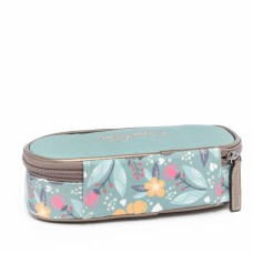 Chameleon Oval Pencil Case Vintage Fantasy Green Flowers