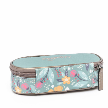 Chameleon Oval Pencil Case Vintage Fantasy Green Flowers