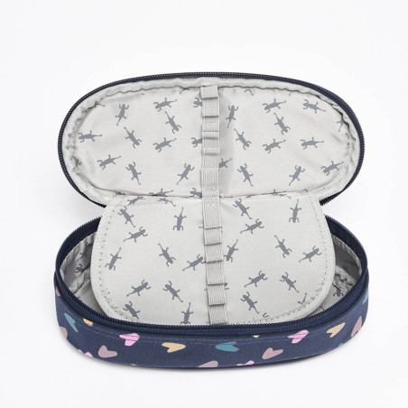 Chameleon Oval Pencil Case Vintage Fantasy Navy Heart