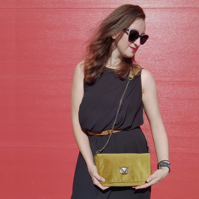 Sous Les Pavés Maï Taï Baguette Satchel in Mustard Velvet