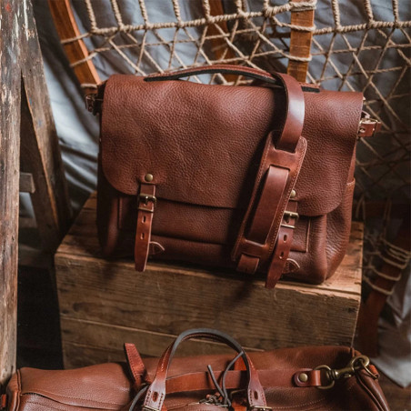 Bleu de Chauffe Postman Satchel Eclair M Amber Brown