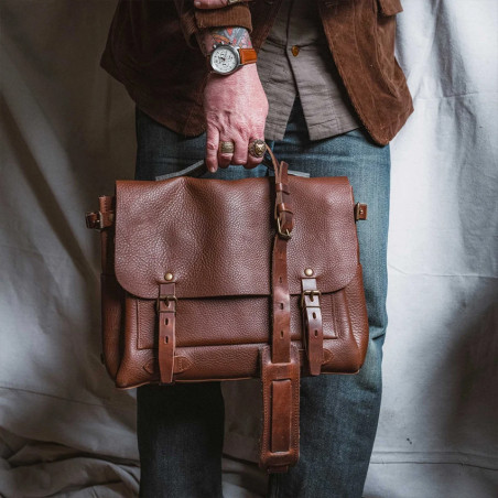 Bleu de Chauffe Postman Satchel Eclair M Amber Brown