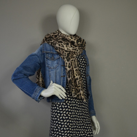 Foulard Farfouillette Kinshasa Léopard Marron porté