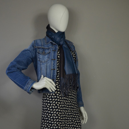 Farfouillette Milan Lurex Wool Scarf with Fringes Petrol