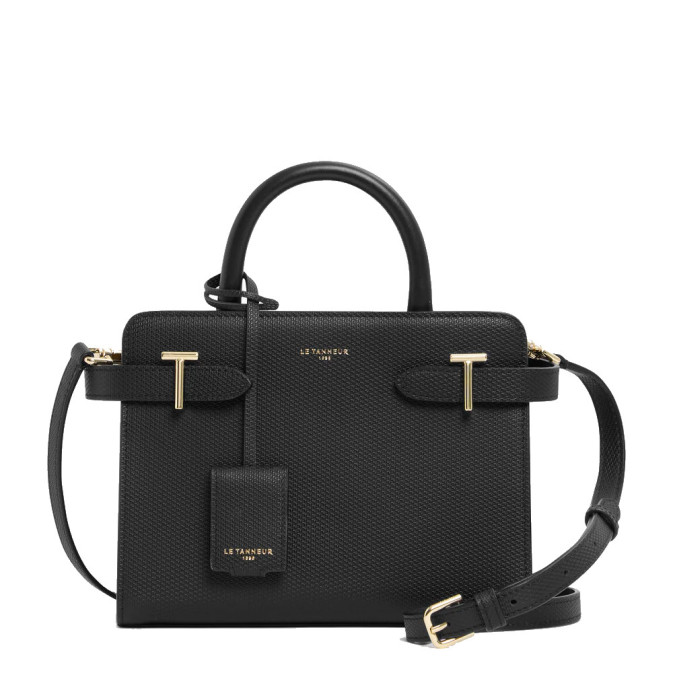 Le Tanneur Emilie Small Signature T Leather Handbag Black