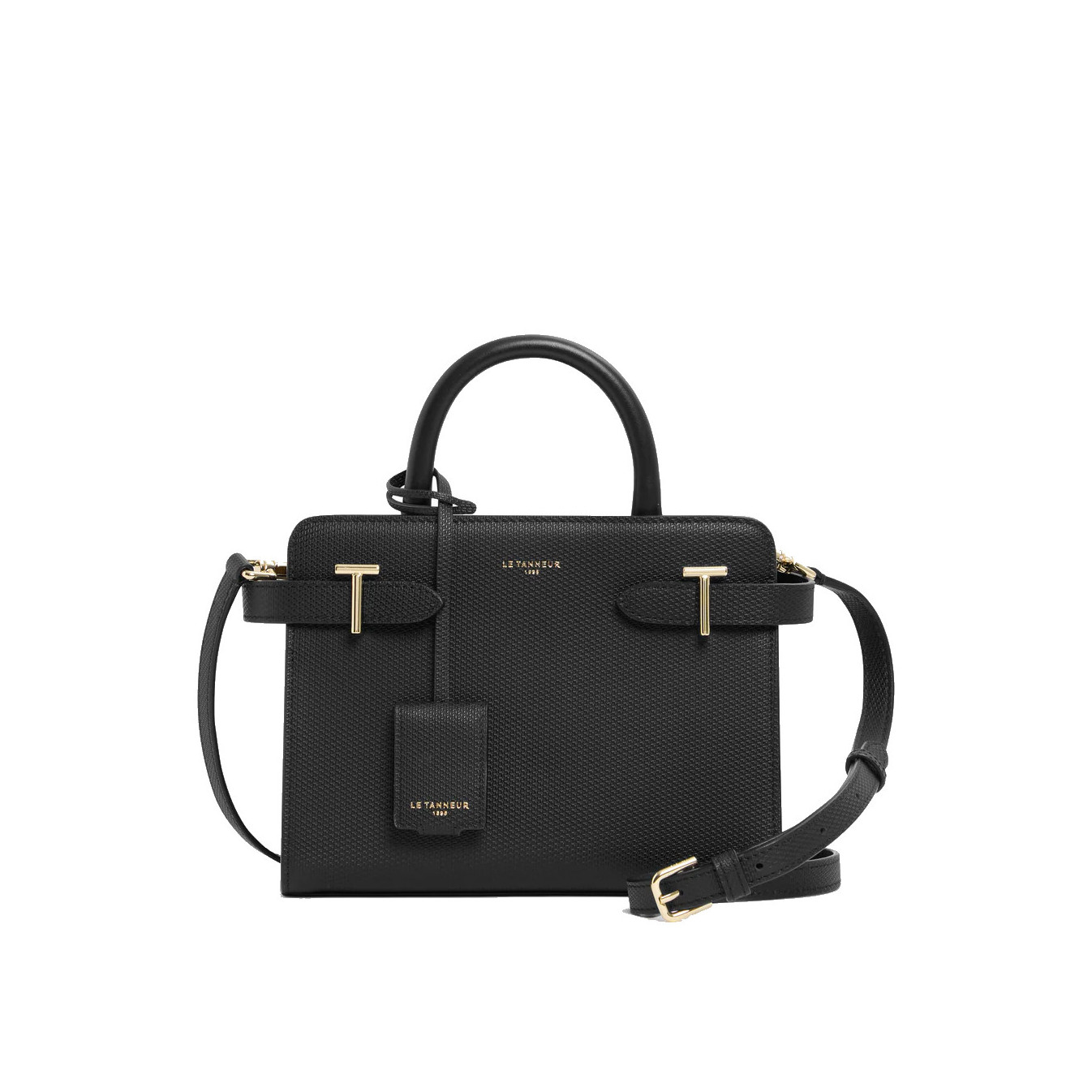 Le Tanneur Emilie Small Signature T Leather Handbag Black
