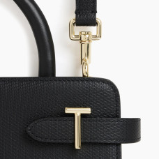 Le Tanneur Emilie Small Signature T Leather Handbag Black