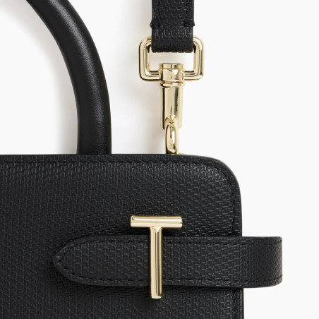 Le Tanneur Emilie Small Signature T Leather Handbag Black