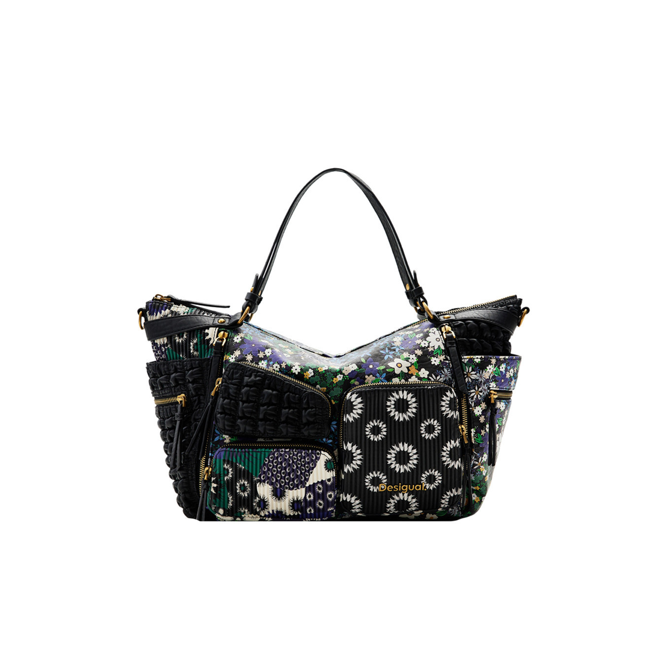 Sac à Main Et Pochette En Cuir Patchwork Noir - Neuf Avec étiquettes - Style Bandoulière