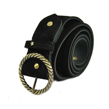 Mila Louise Pale V Leather Velvet Adjustable Waist L Black Belt